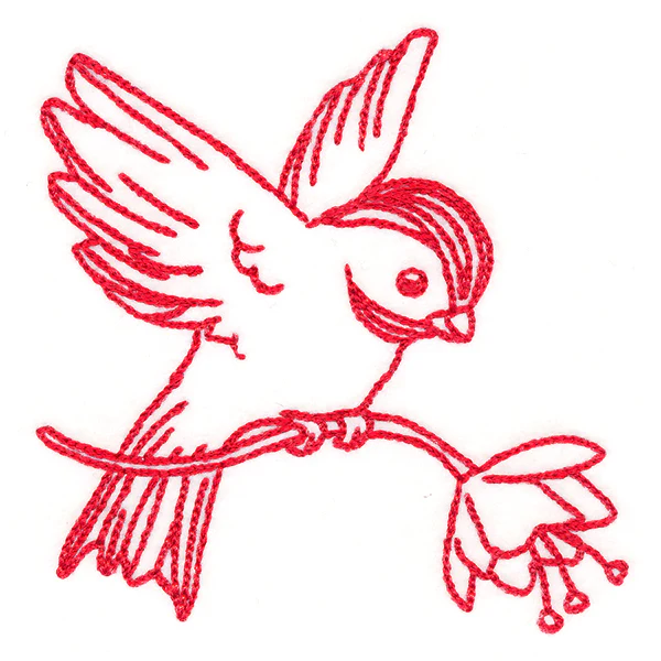 Birds & Blooms Chickadee (Redwork) - Image 3