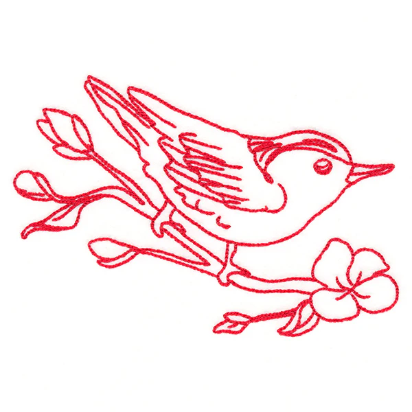 Birds & Blooms Nuthatch (Redwork) - Image 4