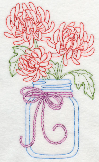 Blooming Chrysanthemums in Mason Jar (Vintage) - Image 5