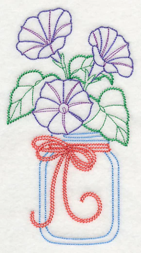 Blooming Morning Glories in Mason Jar (Vintage) - Image 3
