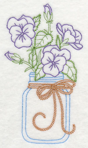 Blooming Violas in Mason Jar (Vintage) - Image 3