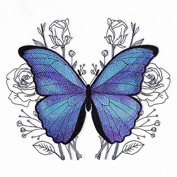 Blue Morpho Butterfly and Roses