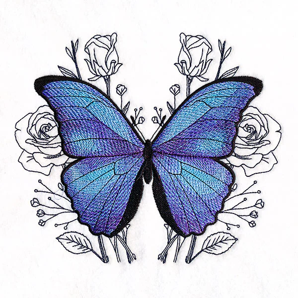Blue Morpho Butterfly and Roses - Image 2