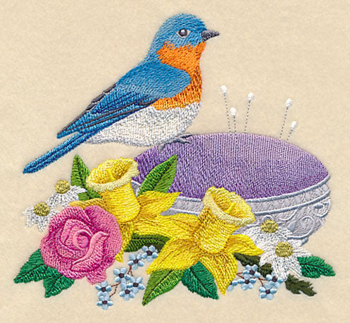 Bluebird on Antique Pincushion - Image 2