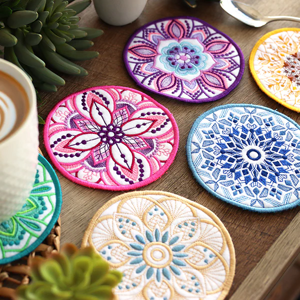 Bohemian Kaleidoscope Flower Coaster (In-the-Hoop) - Image 4