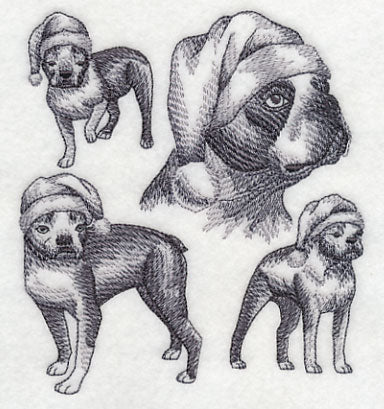 Boston Terriers in Santa Hats Sketch - Image 3