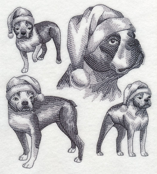 Boston Terriers in Santa Hats Sketch - Image 4