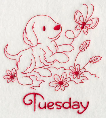 Busy Puppy on Tuesday (Redwork) - Image 3