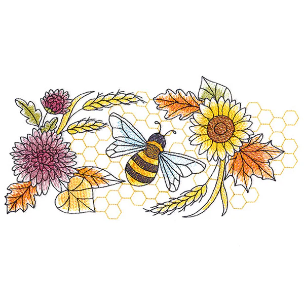 Buzzing Bee and Autumn Blooms Border - Image 3