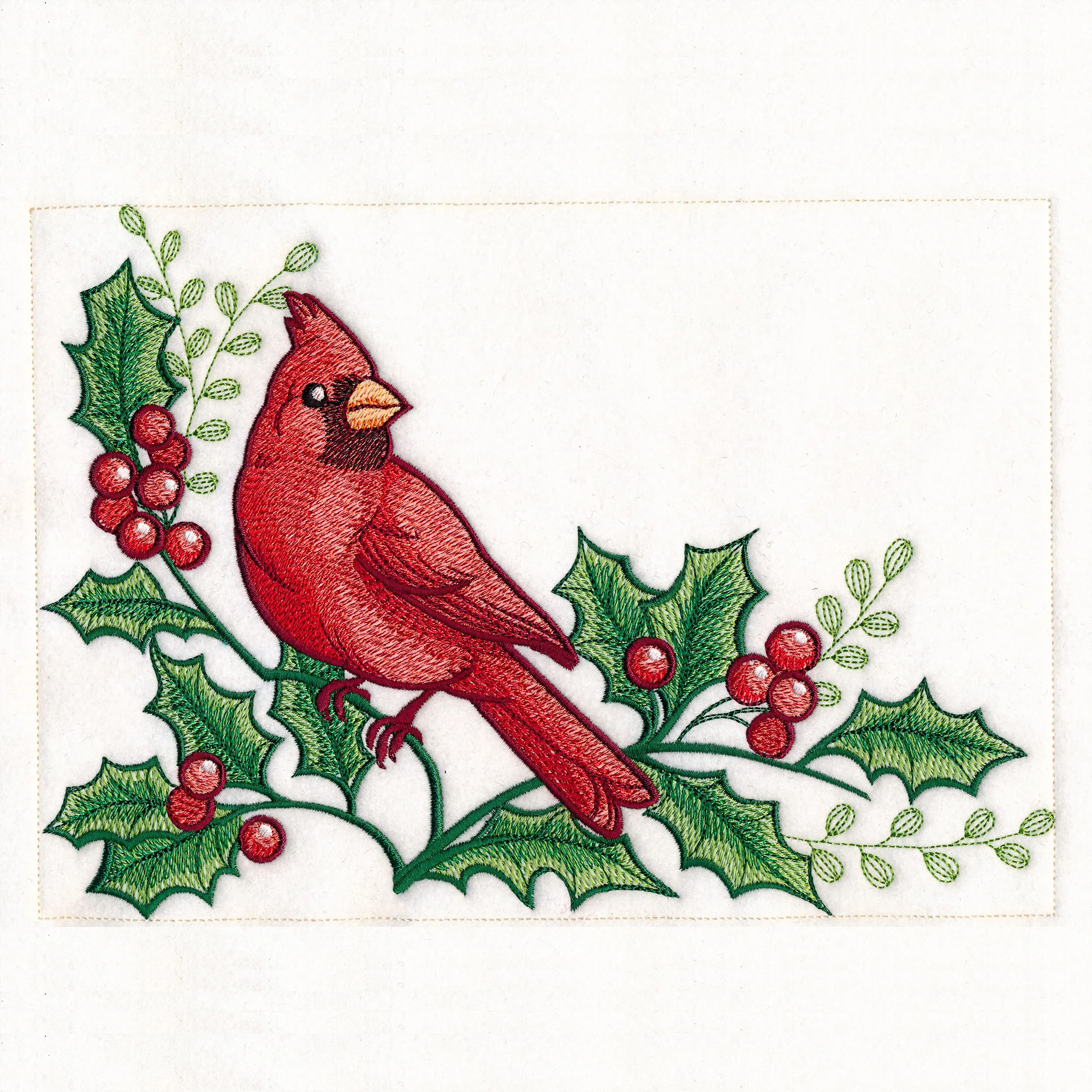 Cardinals & Holly Placemat Corner - Bottom Left - Image 4