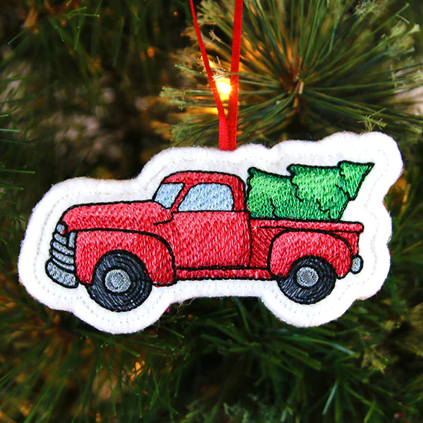 Charming Christmas Retro Truck Ornament (In-the-Hoop) - Image 3