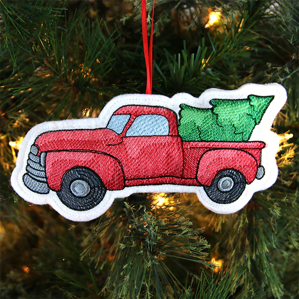 Charming Christmas Retro Truck Ornament (In-the-Hoop) - Image 5