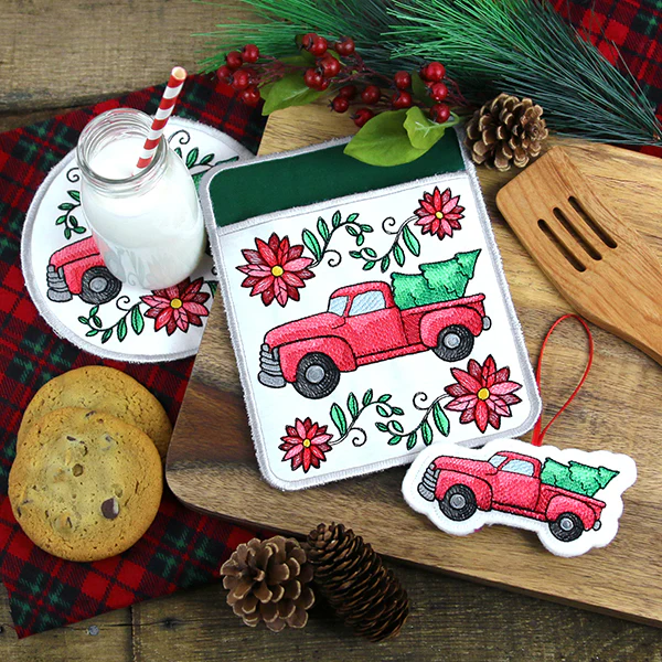 Charming Christmas Retro Truck Pot Holder (In-the-Hoop) - Image 6