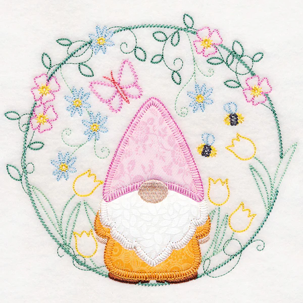 Cheery Garden Gnome Wreath (Heirloom Applique) - Image 2