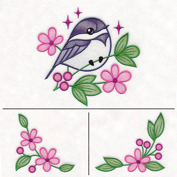 Chickadee and Blooms Pillow Pair - Image 84