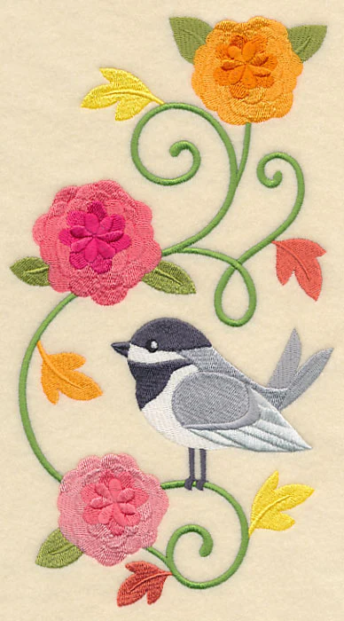 Chickadee and Chrysanthemums Spray - Image 2