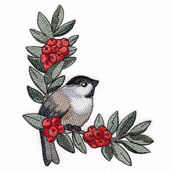 Chickadee with Winter Berries Corner (Left) - Image 5