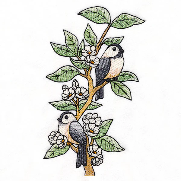 Chickadees on Flowering Branches - Image 3