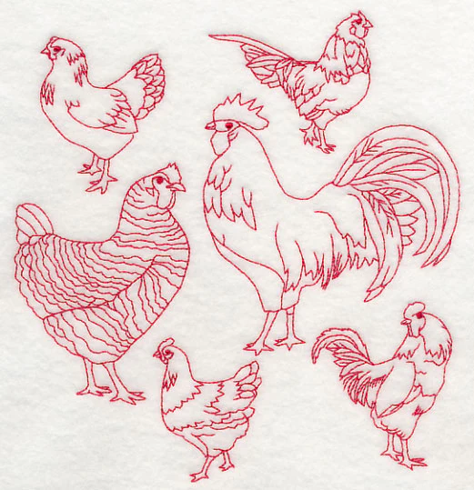 Chicken Medley (Redwork) - Image 2