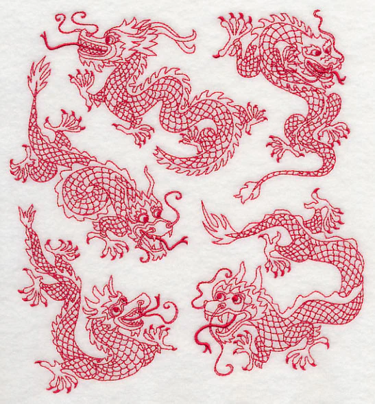 Chinese Dragons (Redwork)