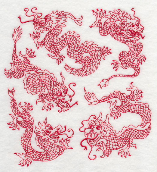 Chinese Dragons (Redwork) - Image 2