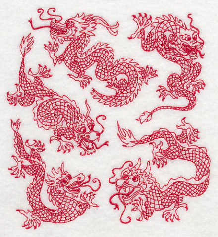 Chinese Dragons (Redwork) - Image 3