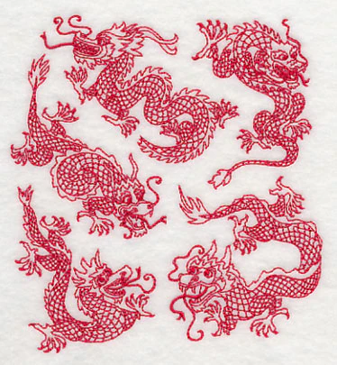 Chinese Dragons (Redwork) - Image 4