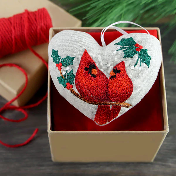 Christmas Cardinals & Holly Ornament (In-the-Hoop) - Image 2