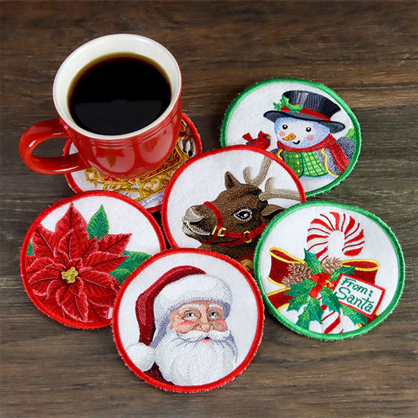 Christmas Cheer Coasters - Smiling Santa (In-the-Hoop) - Image 6