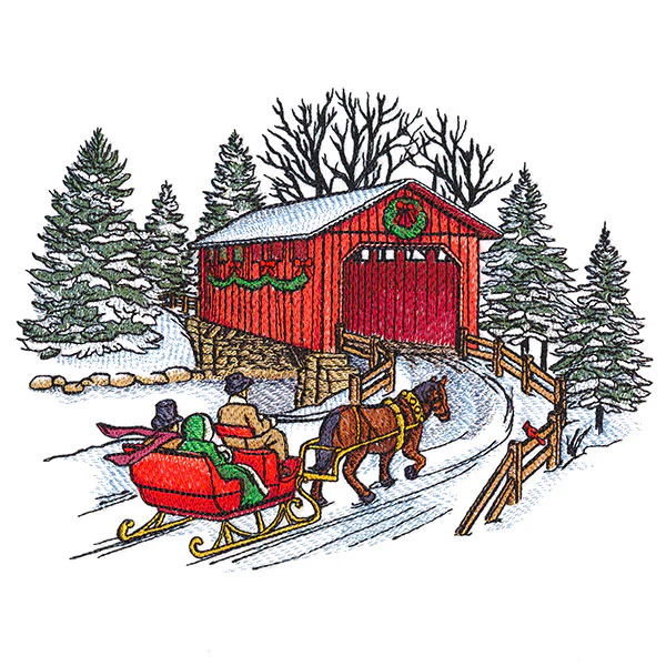 Christmas Covered Bridge Scene - Image 3