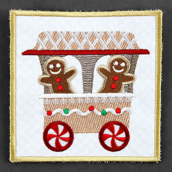 Christmas Gingerbread Train Coaster - Car 1 (In-the-Hoop) - Image 3