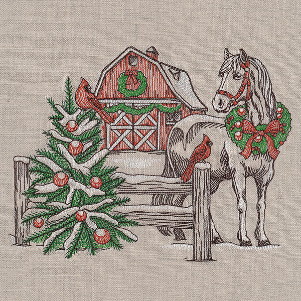 Christmas Horse and Barn Etching - Image 2