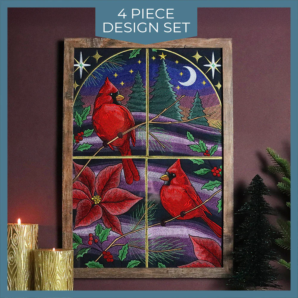 Christmas Night Cardinals Panel Scene