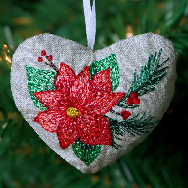 Christmas Poinsettia Heart Ornament (In-the-Hoop) - Image 2