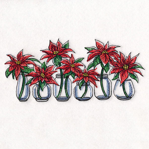 Christmas Poinsettia Jar Bouquets Border - Image 5