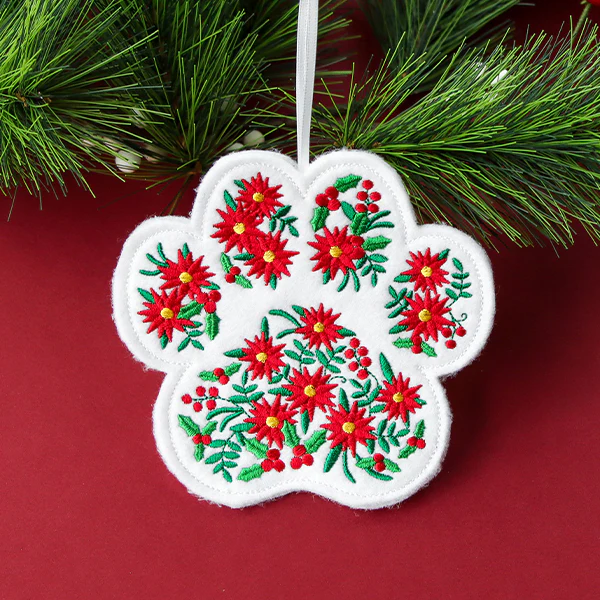 Christmas Poinsettia Pet Paw Ornament (In-the-Hoop) - Image 6