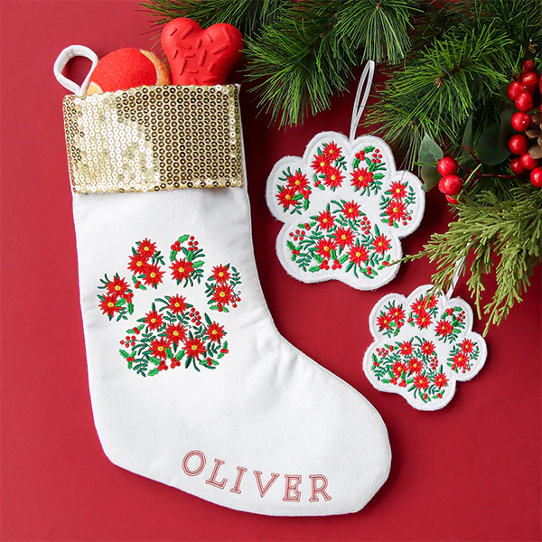 Christmas Poinsettia Pet Paw Ornament (In-the-Hoop) - Image 9