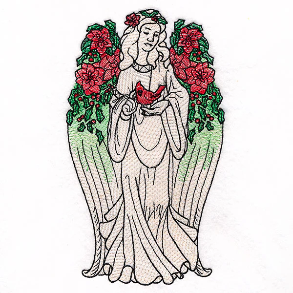 Christmas Poinsettias and Cardinal Angel Statue - Image 3