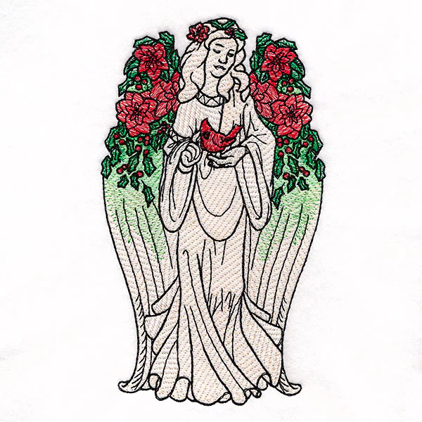 Christmas Poinsettias and Cardinal Angel Statue - Image 4
