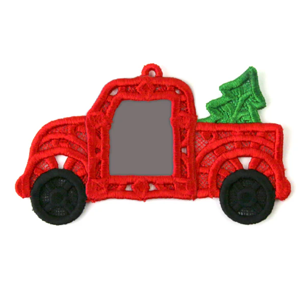 Christmas Retro Truck Photo Frame Ornament (Lace) - Image 2