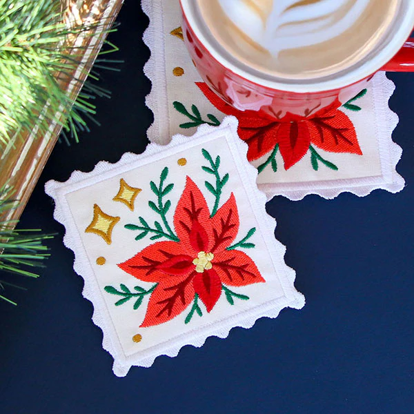 Christmas Stamp Coasters - Poinsettia (In-the-Hoop) - Image 2