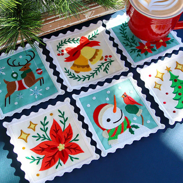 Christmas Stamp Coasters - Poinsettia (In-the-Hoop) - Image 4