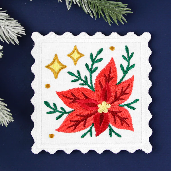 Christmas Stamp Coasters - Poinsettia (In-the-Hoop) - Image 5