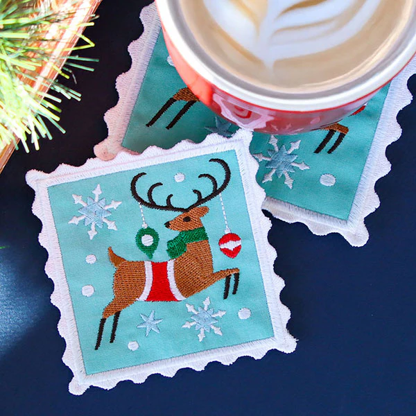 Christmas Stamp Coasters - Reindeer (In-the-Hoop) - Image 2