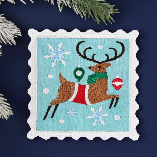 Christmas Stamp Coasters - Reindeer (In-the-Hoop) - Image 4