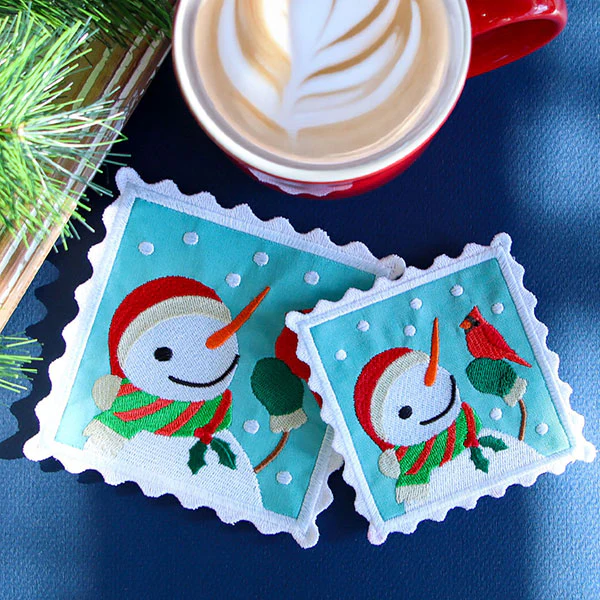 Christmas Stamp Coasters - Snowman (In-the-Hoop) - Image 2