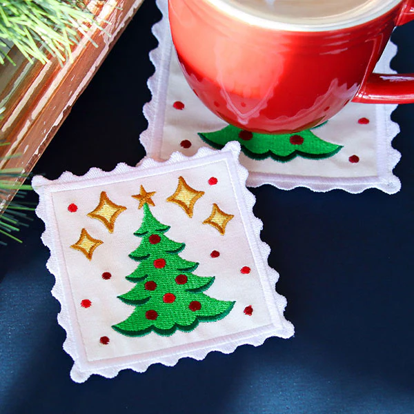 Christmas Stamp Coasters - Tree (In-the-Hoop) - Image 2
