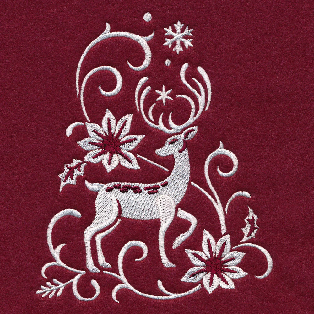Christmas Tree Skirt - Reindeer (Whitework) - Image 5