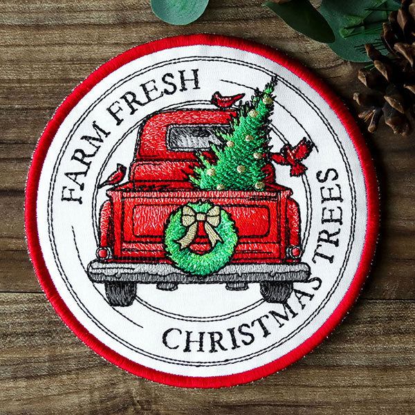 Christmas Trees Retro Truck Stamp Trivet (In-the-Hoop) - Image 4