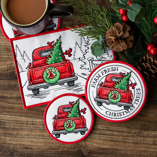 Christmas Trees Retro Truck Stamp Trivet (In-the-Hoop) - Image 6